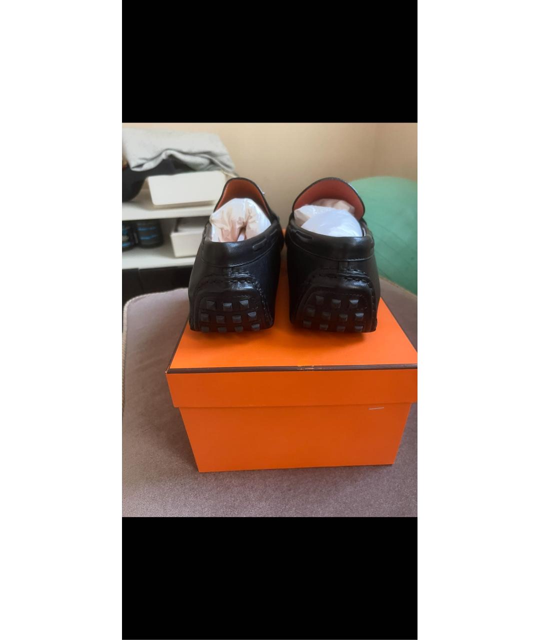 HERMES Черные кожаные мокасины, фото 3