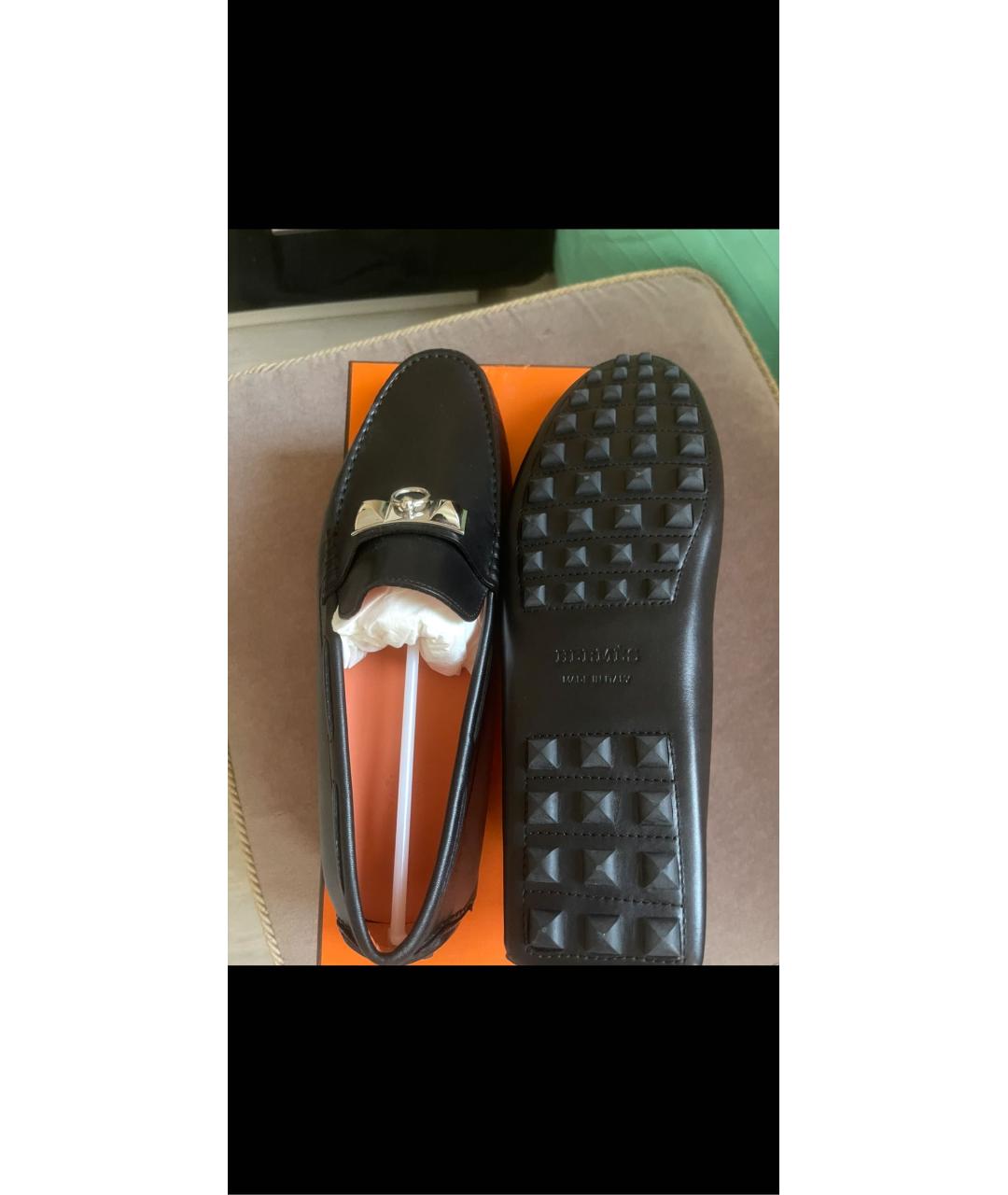 HERMES Черные кожаные мокасины, фото 4