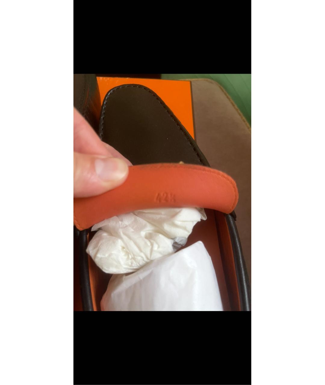 HERMES Черные кожаные мокасины, фото 5