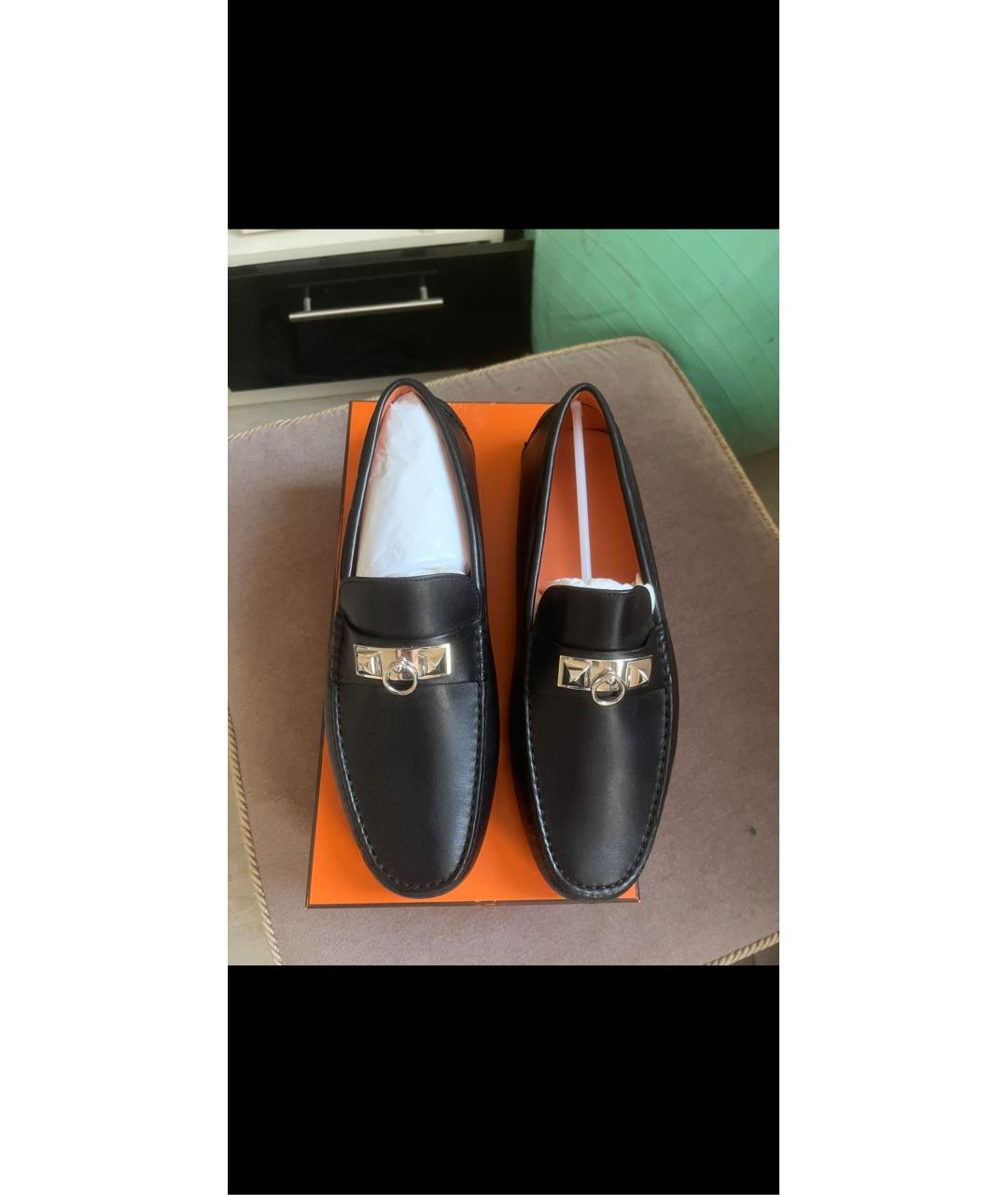HERMES Черные кожаные мокасины, фото 2