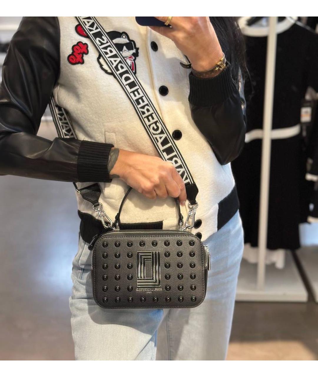 KARL LAGERFELD Черная кожаная сумка через плечо, фото 8