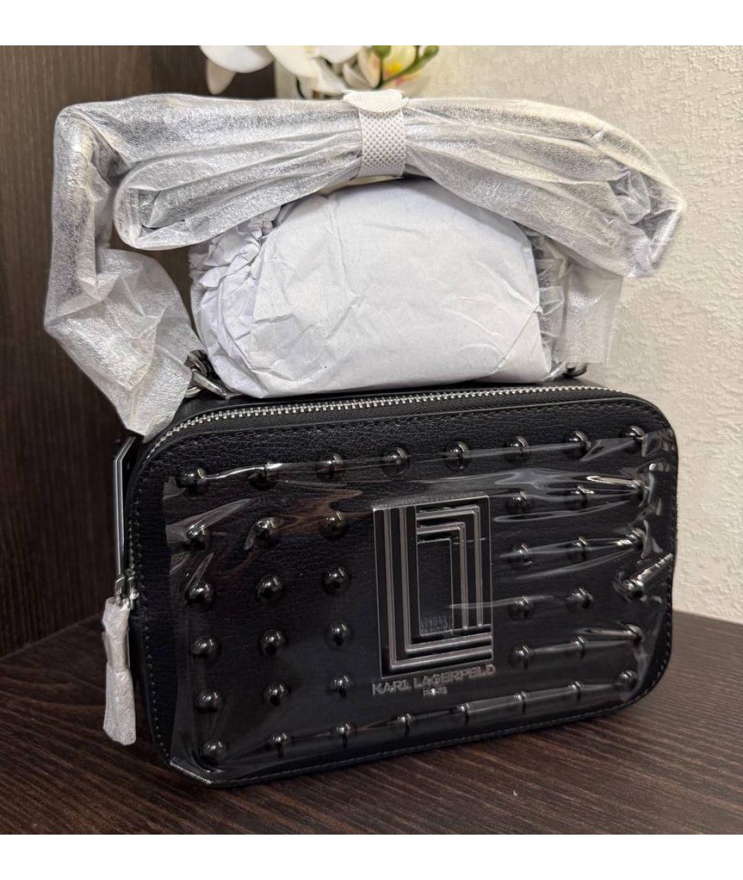 KARL LAGERFELD Черная кожаная сумка через плечо, фото 6