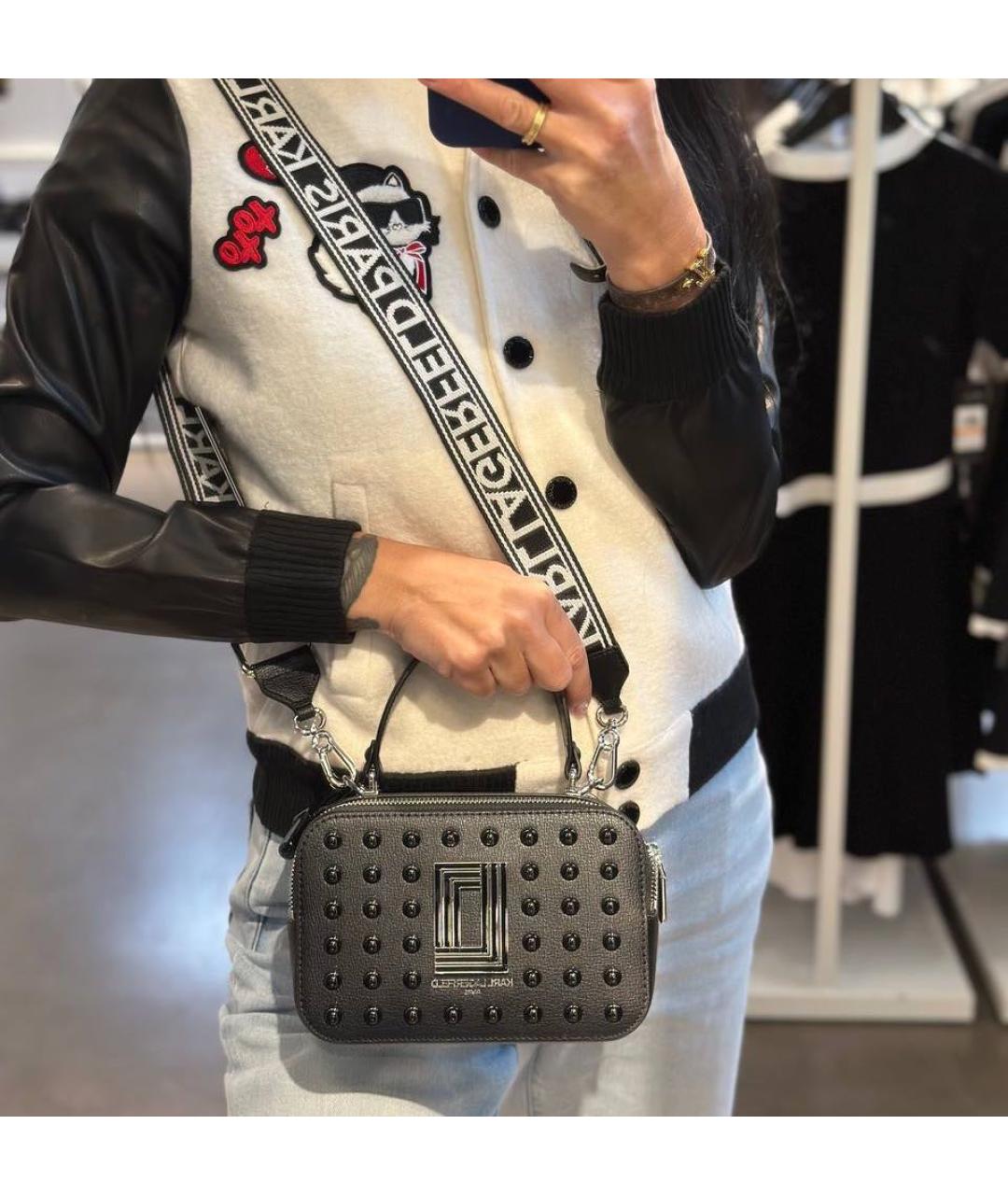 KARL LAGERFELD Черная кожаная сумка с короткими ручками, фото 8