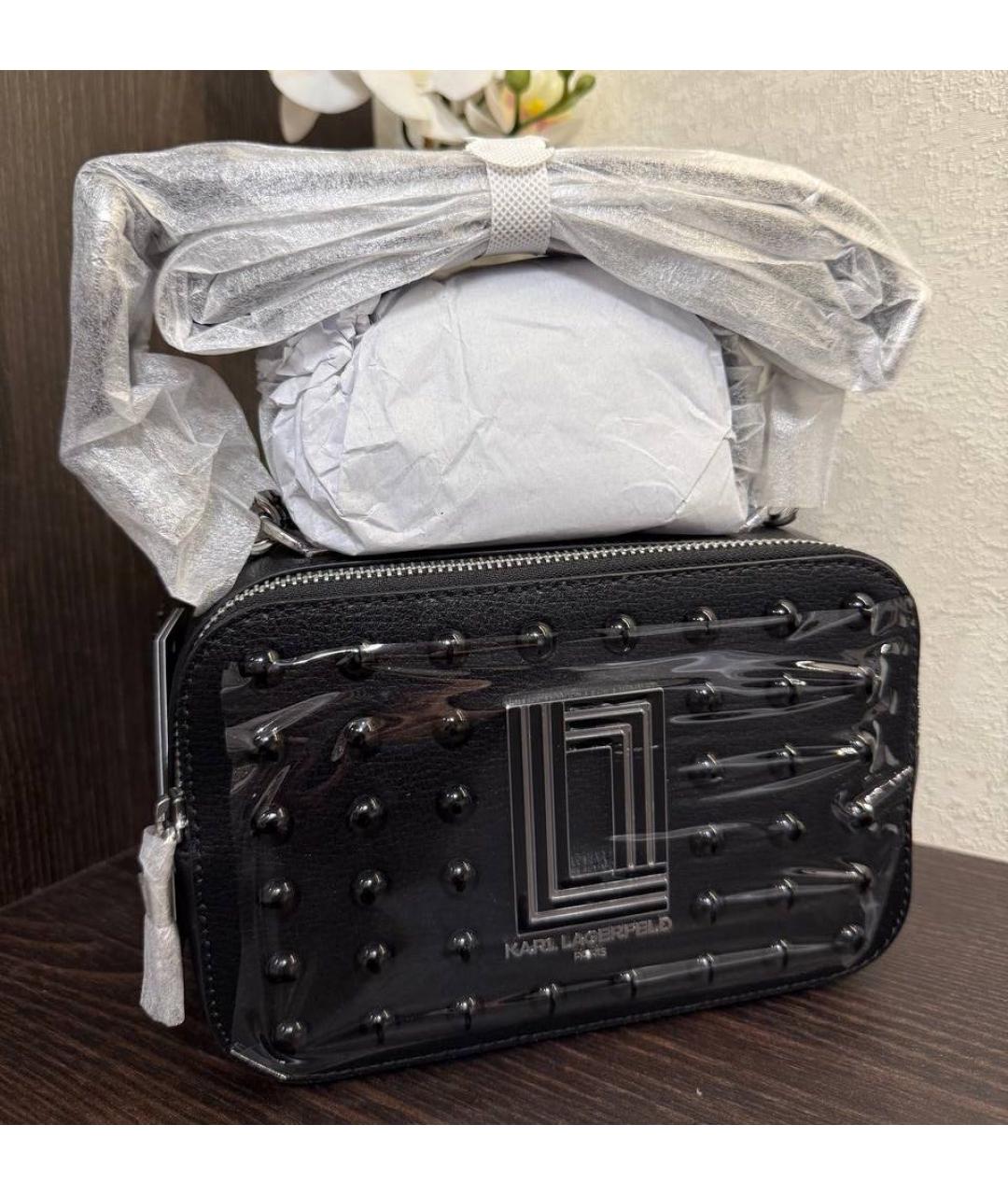 KARL LAGERFELD Черная кожаная сумка с короткими ручками, фото 6