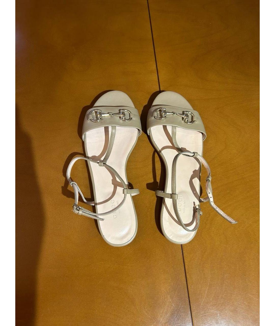 GUCCI Бежевые кожаные босоножки, фото 3