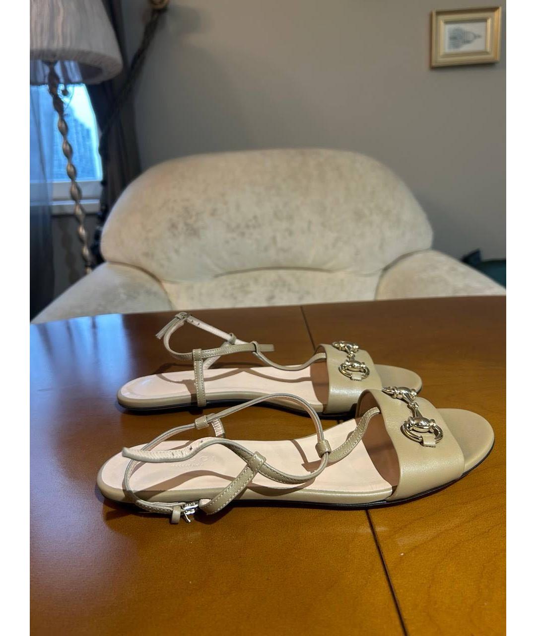 GUCCI Бежевые кожаные босоножки, фото 5