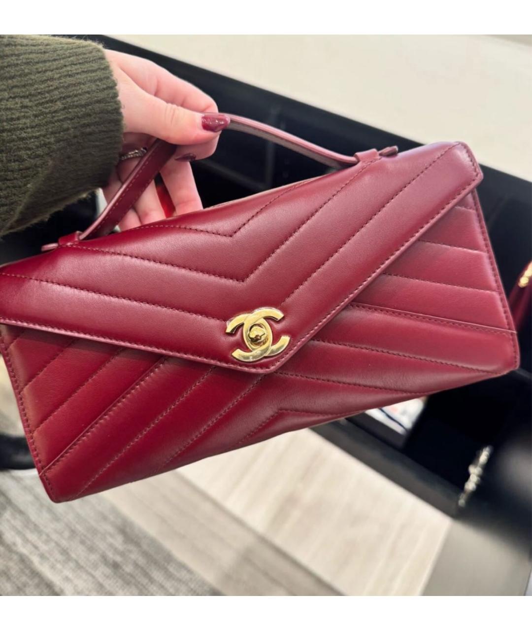 CHANEL Бордовая кожаная сумка с короткими ручками, фото 2