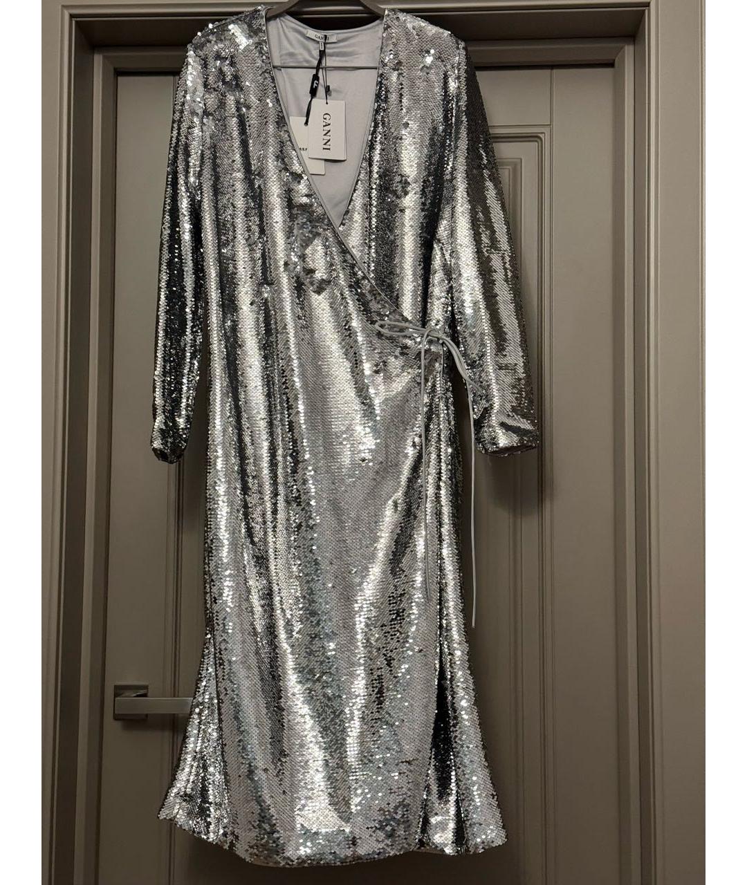 GANNI Серебряное полиэстеровое вечернее платье, фото 5