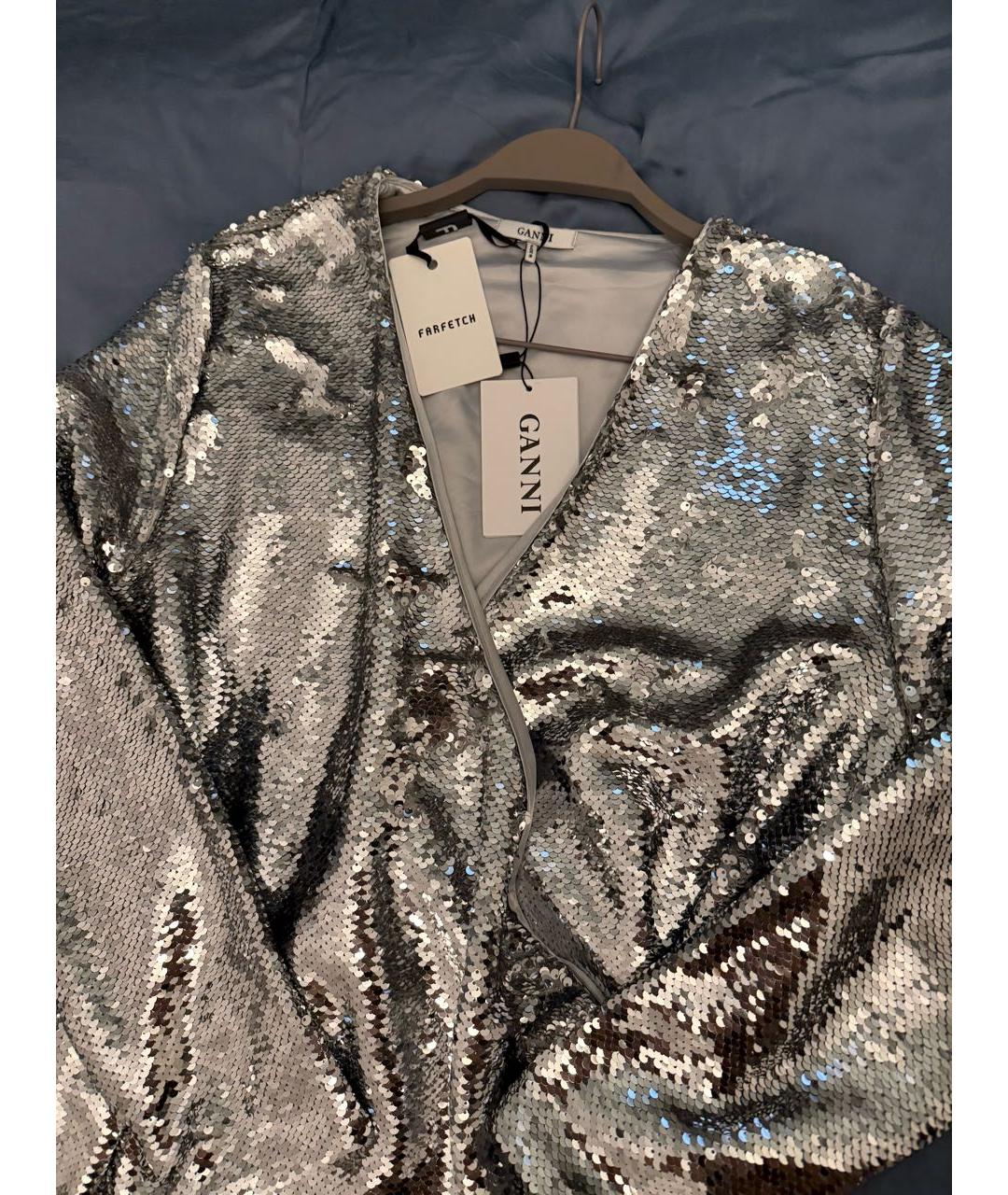 GANNI Серебряное полиэстеровое вечернее платье, фото 3