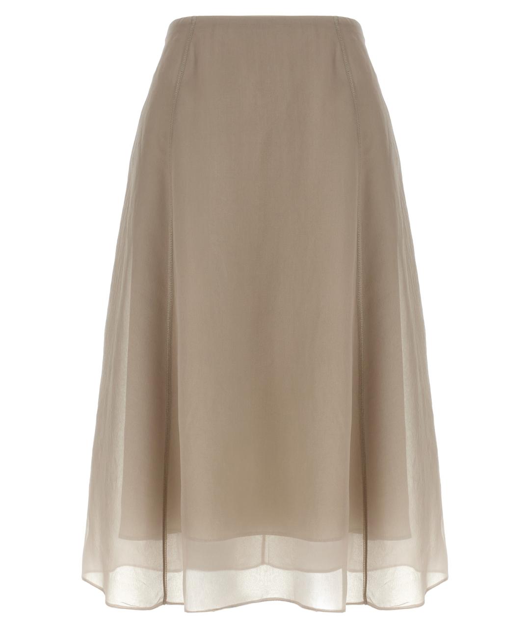 BRUNELLO CUCINELLI Бежевая шелковая юбка миди, фото 1