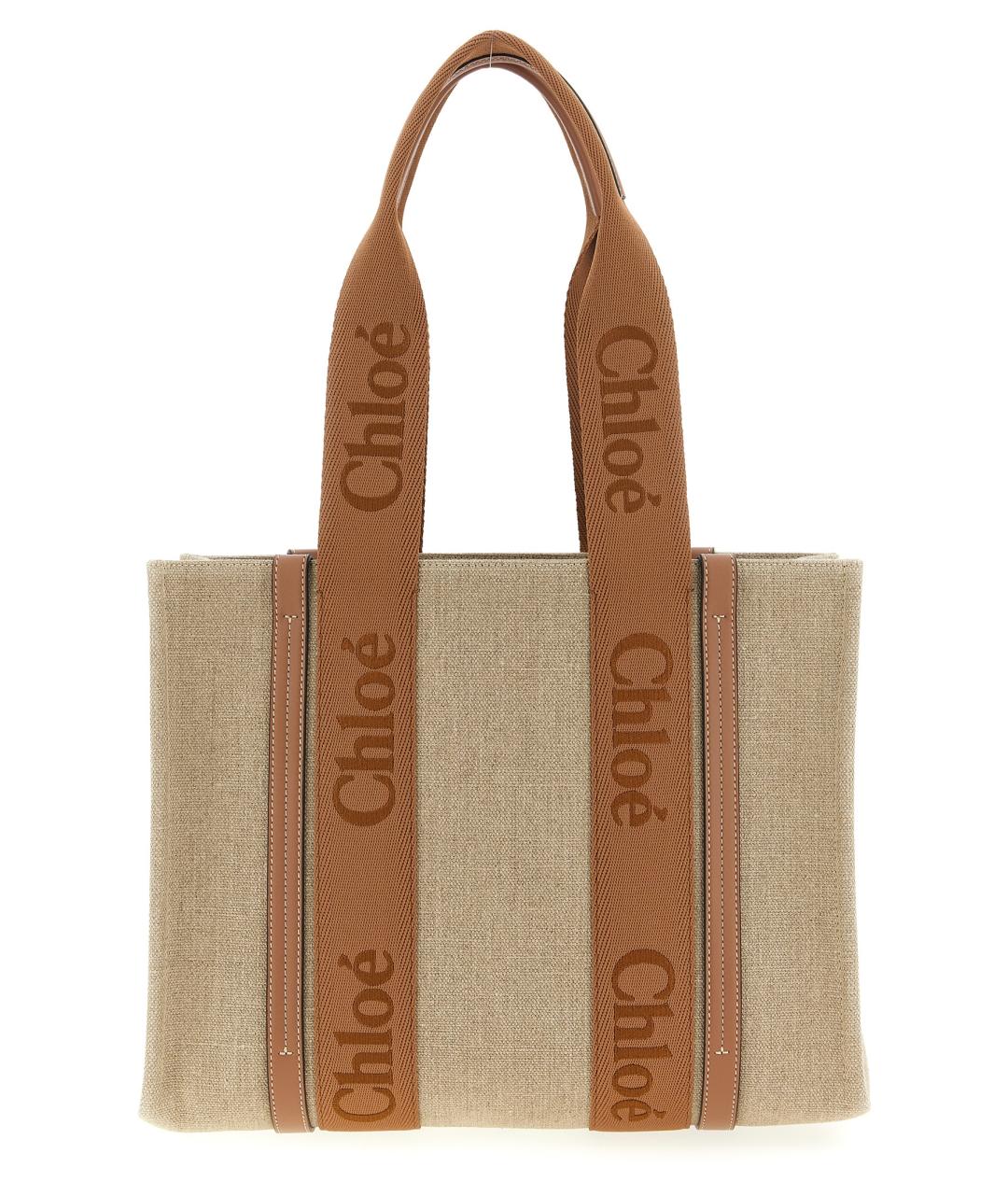 CHLOE Коричневая льняная сумка тоут, фото 1