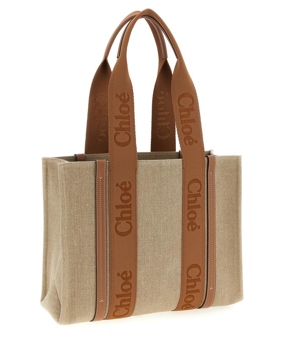 CHLOE Коричневая льняная сумка тоут, фото 2