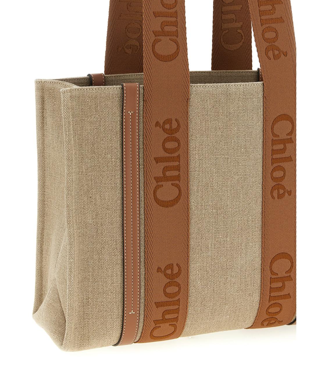 CHLOE Коричневая льняная сумка тоут, фото 3