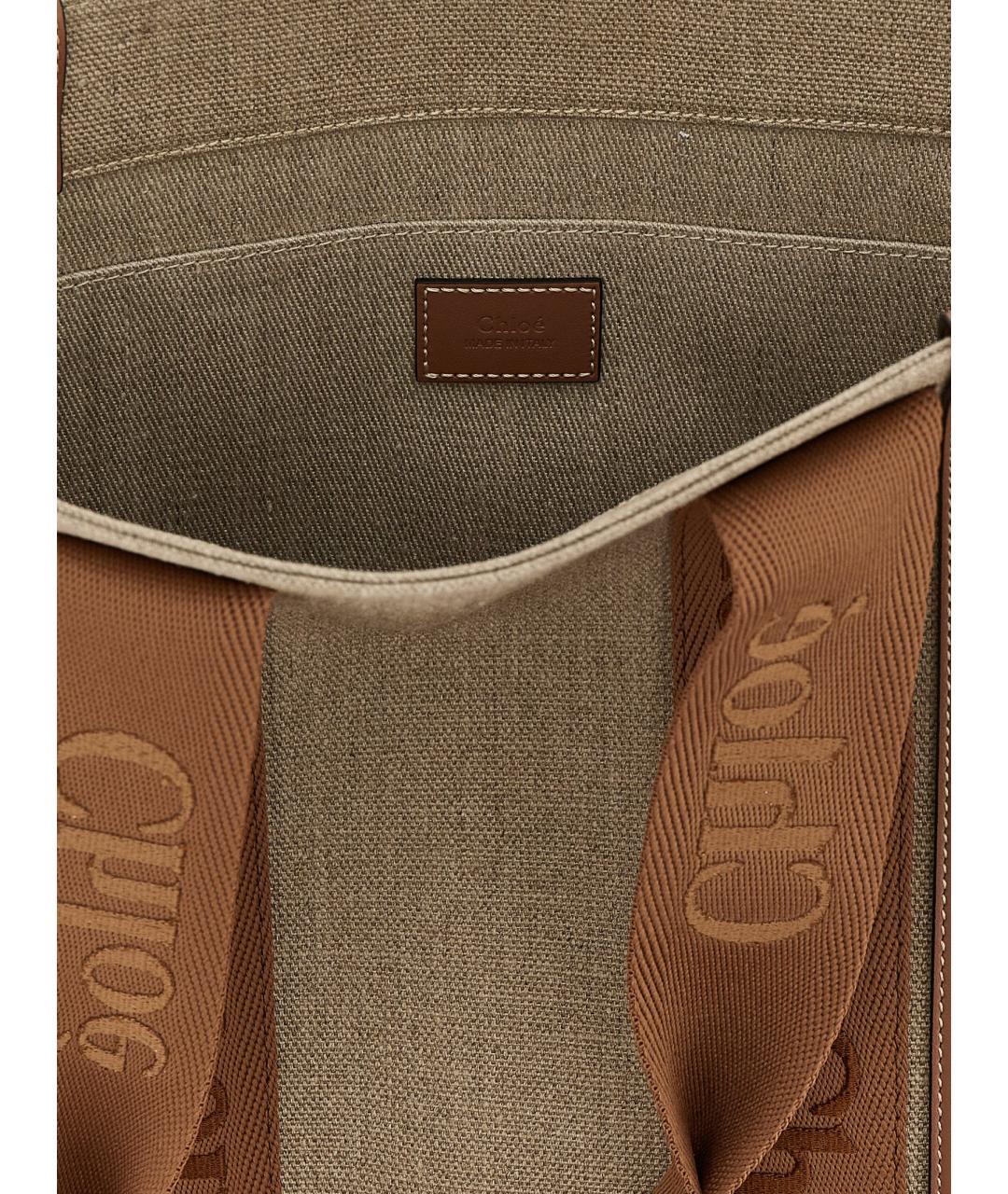 CHLOE Коричневая льняная сумка тоут, фото 4