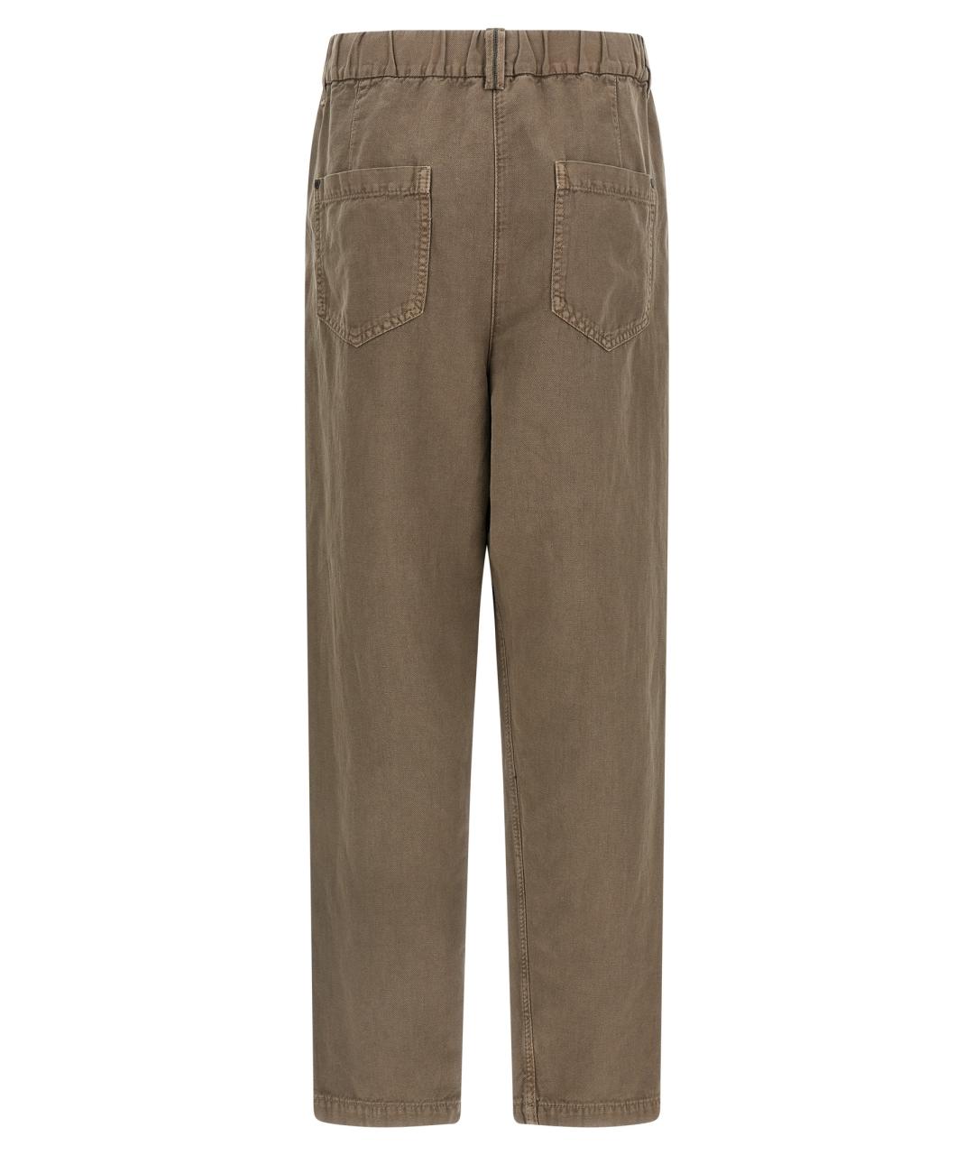 BRUNELLO CUCINELLI Коричневые хлопковые прямые брюки, фото 2