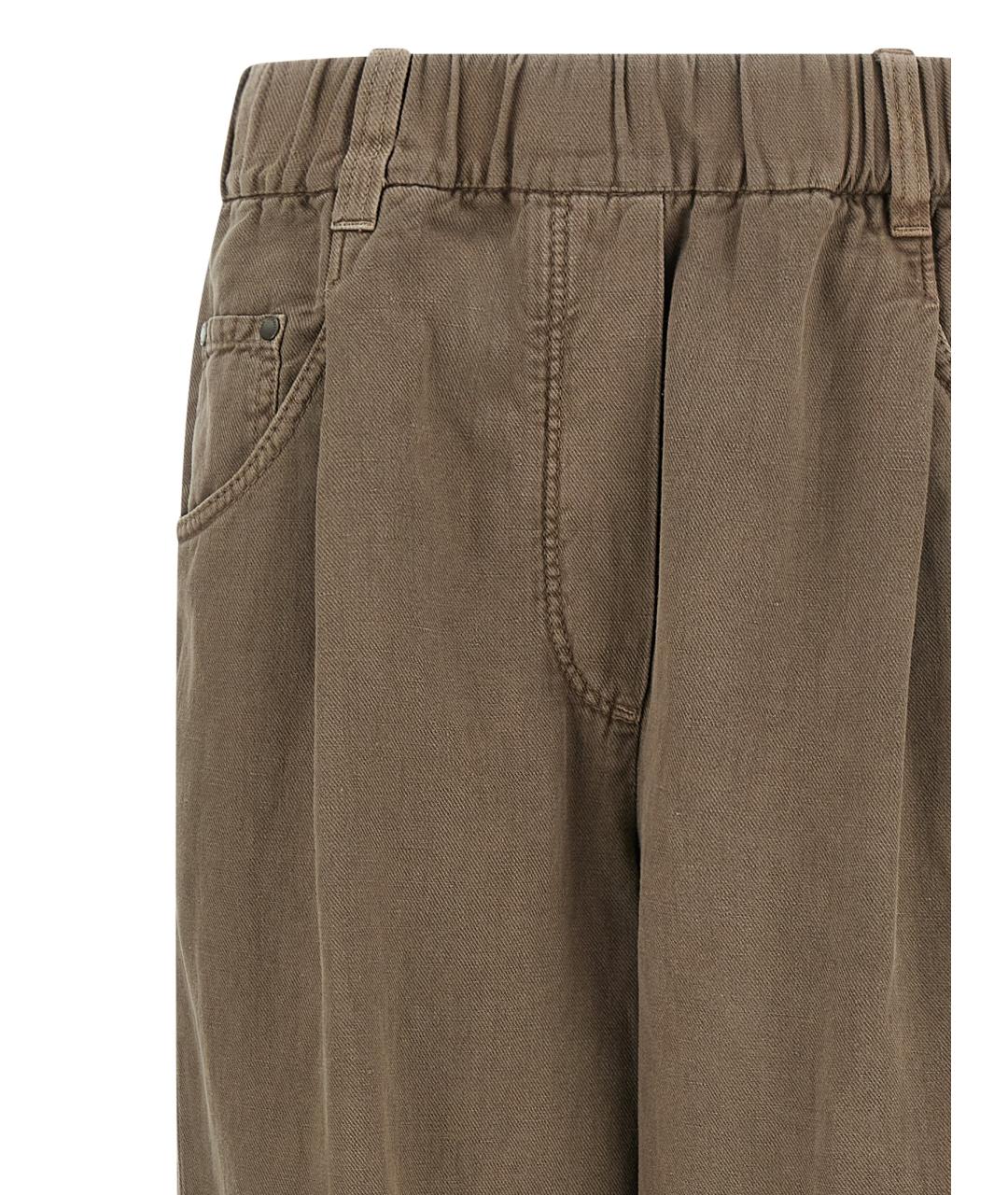 BRUNELLO CUCINELLI Коричневые хлопковые прямые брюки, фото 3