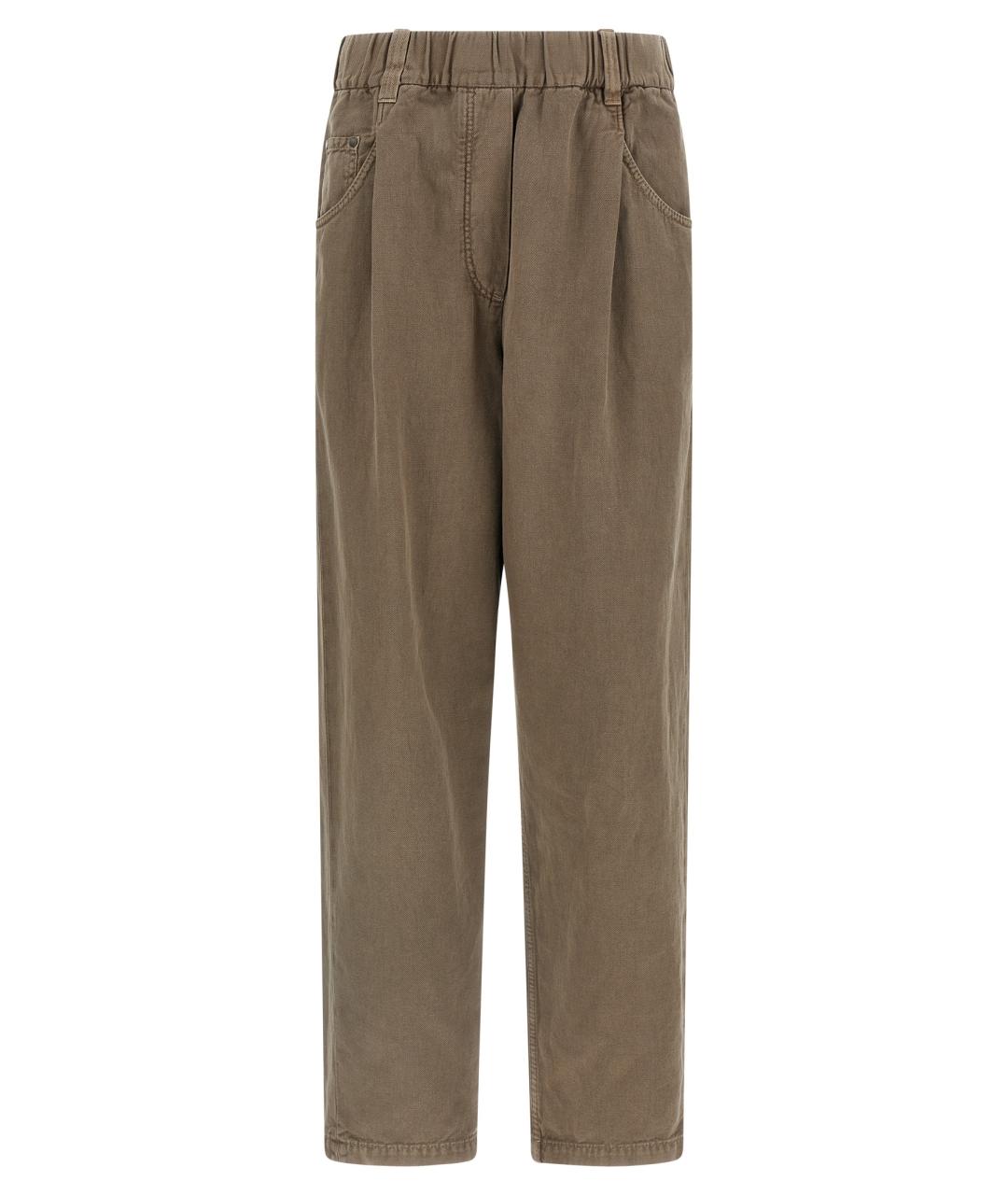 BRUNELLO CUCINELLI Коричневые хлопковые прямые брюки, фото 1