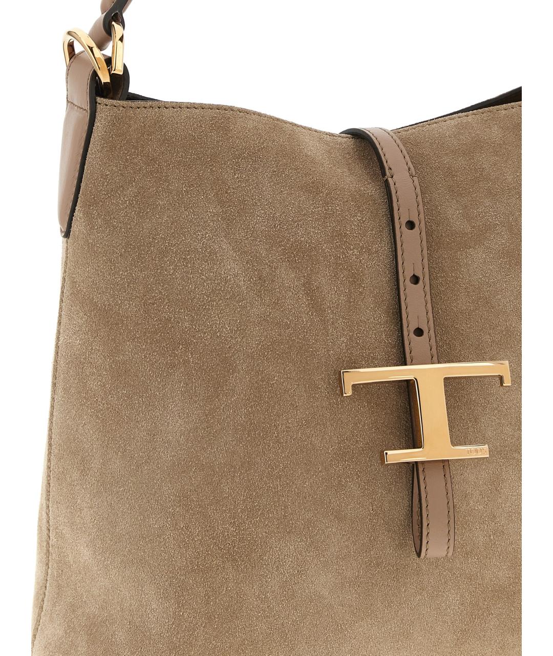 TOD'S Бежевая замшевая сумка с короткими ручками, фото 3