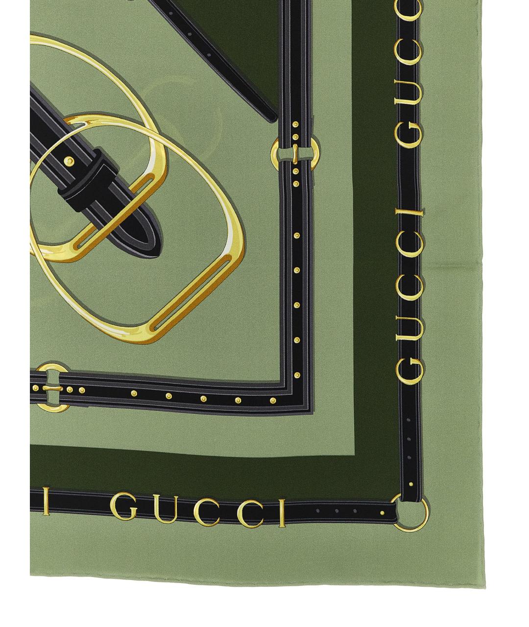 GUCCI Зеленый шелковый шарф, фото 2