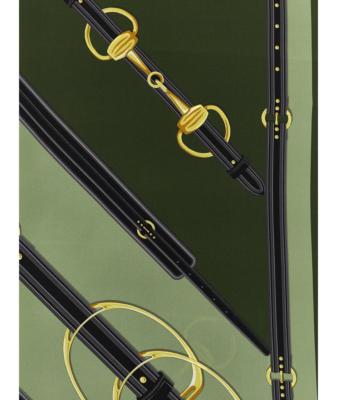 GUCCI Зеленый шелковый шарф, фото 3