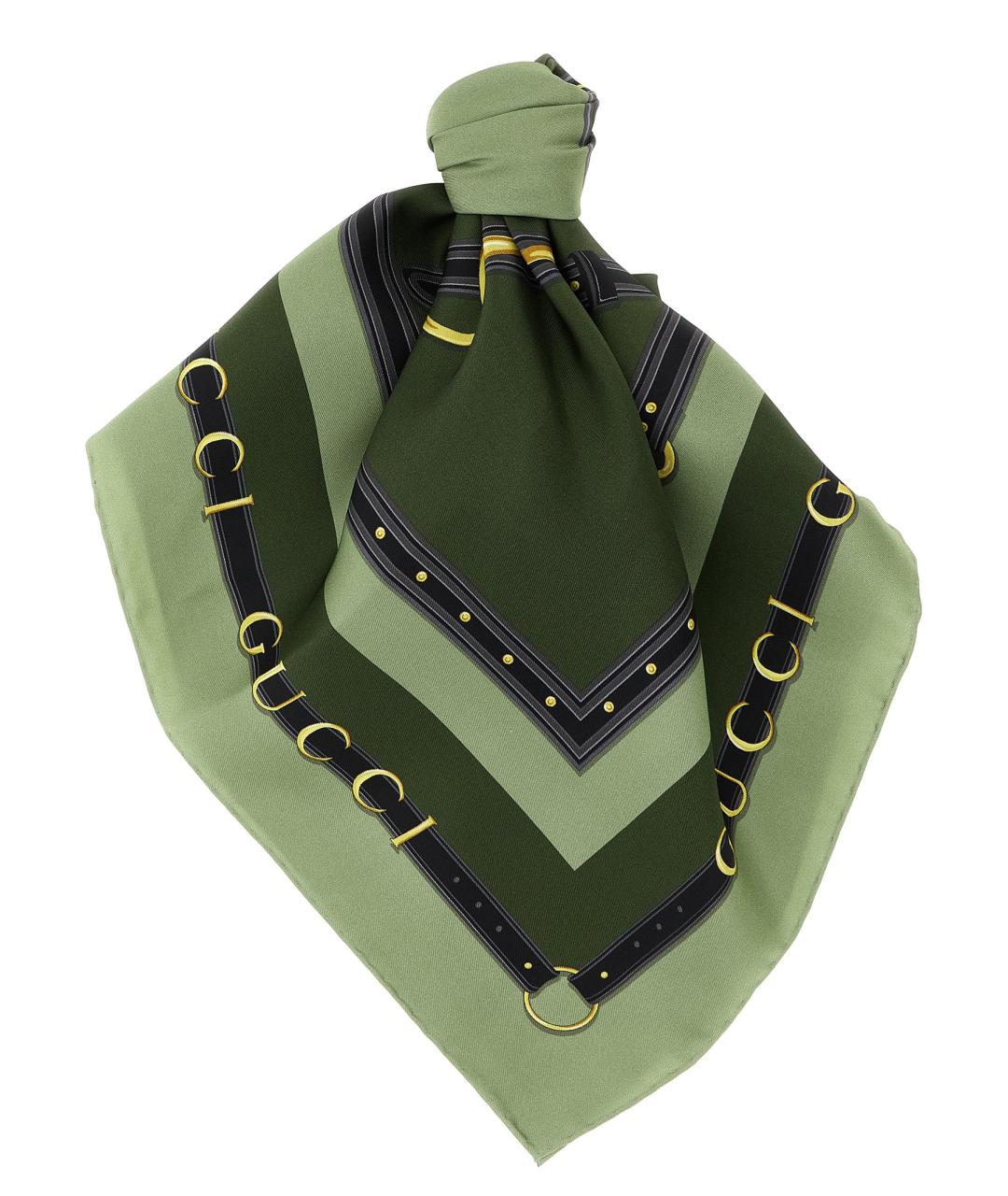 GUCCI Зеленый шелковый шарф, фото 1