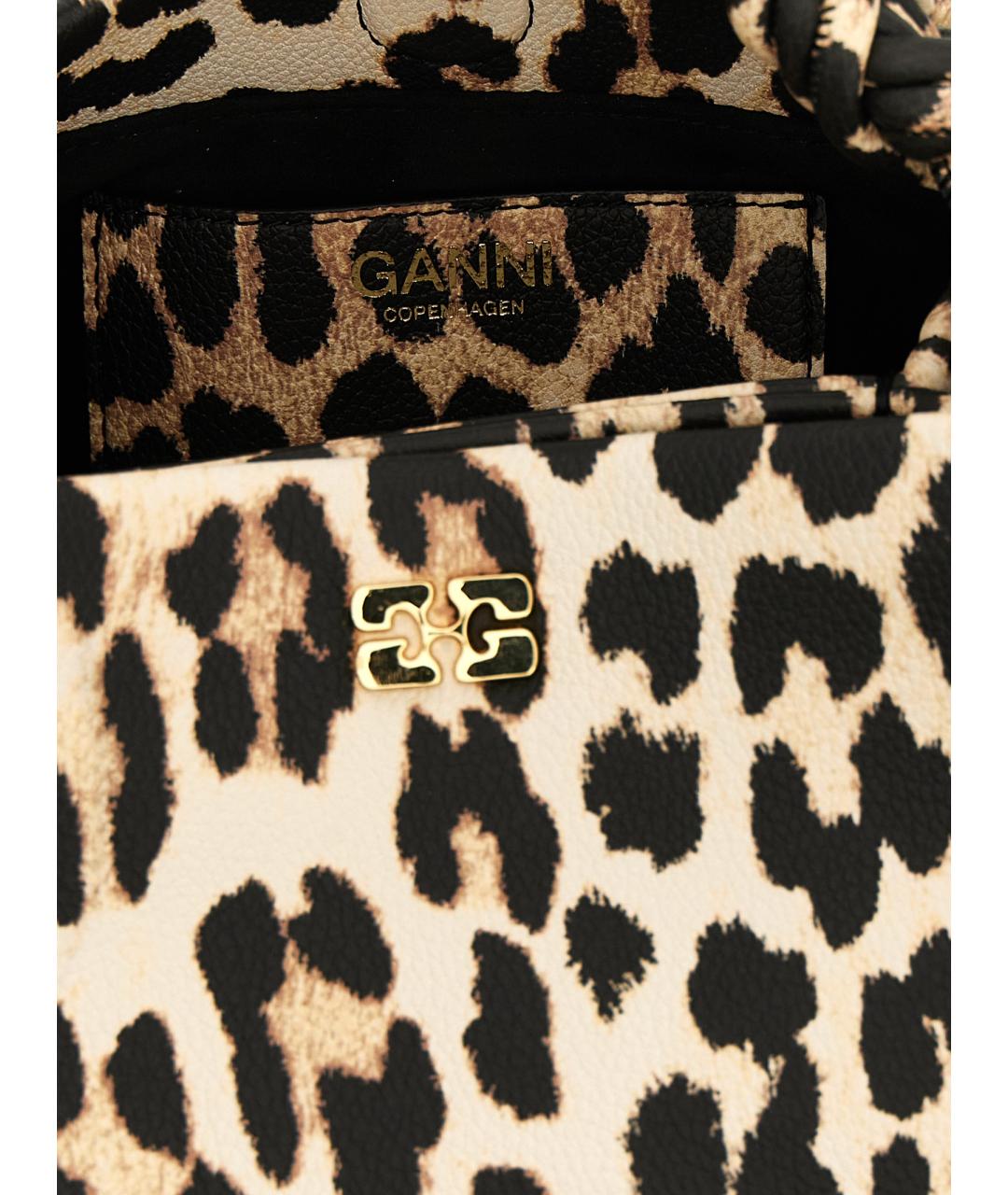 GANNI Коричневая кожаная сумка с короткими ручками, фото 4