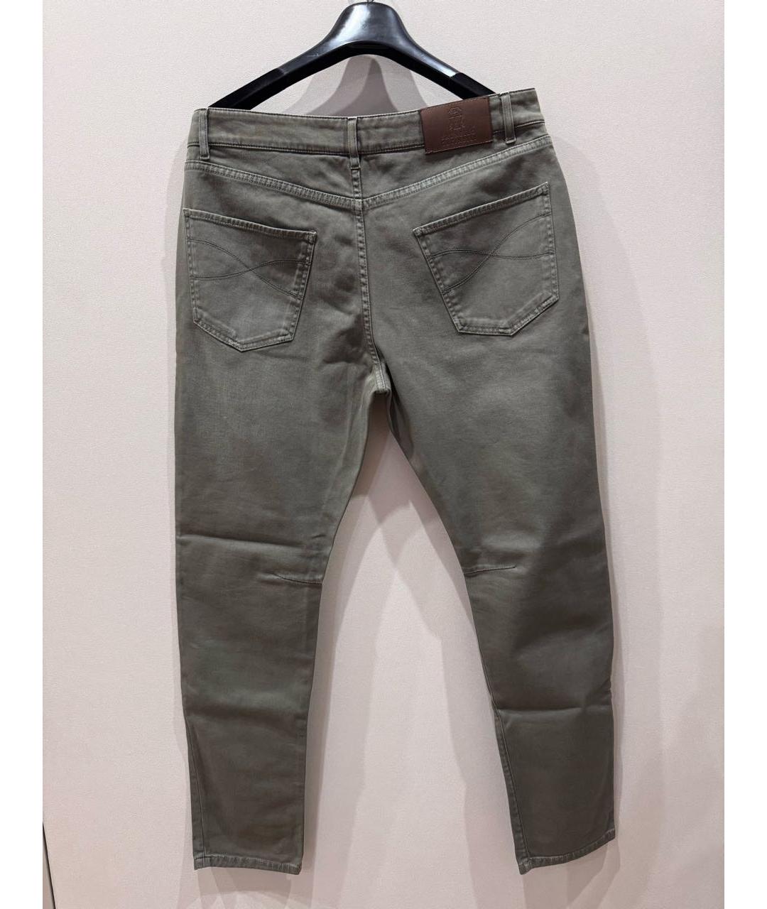 BRUNELLO CUCINELLI Хаки хлопко-эластановые брюки чинос, фото 2