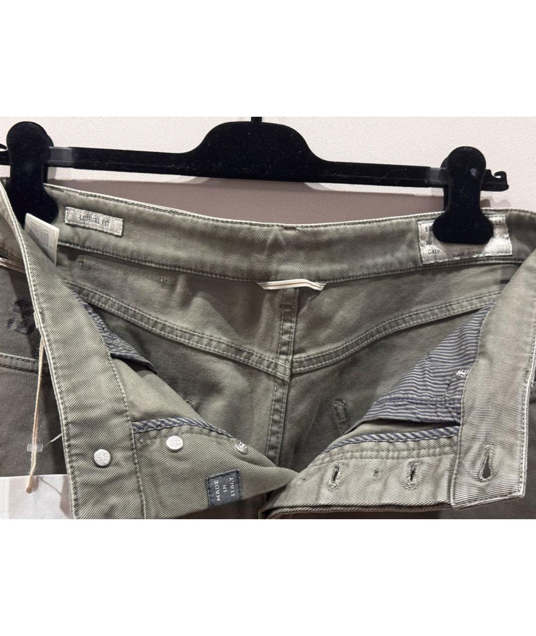 BRUNELLO CUCINELLI Хаки хлопко-эластановые брюки чинос, фото 3