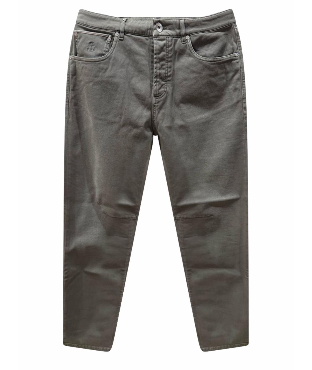 BRUNELLO CUCINELLI Хаки хлопко-эластановые брюки чинос, фото 1