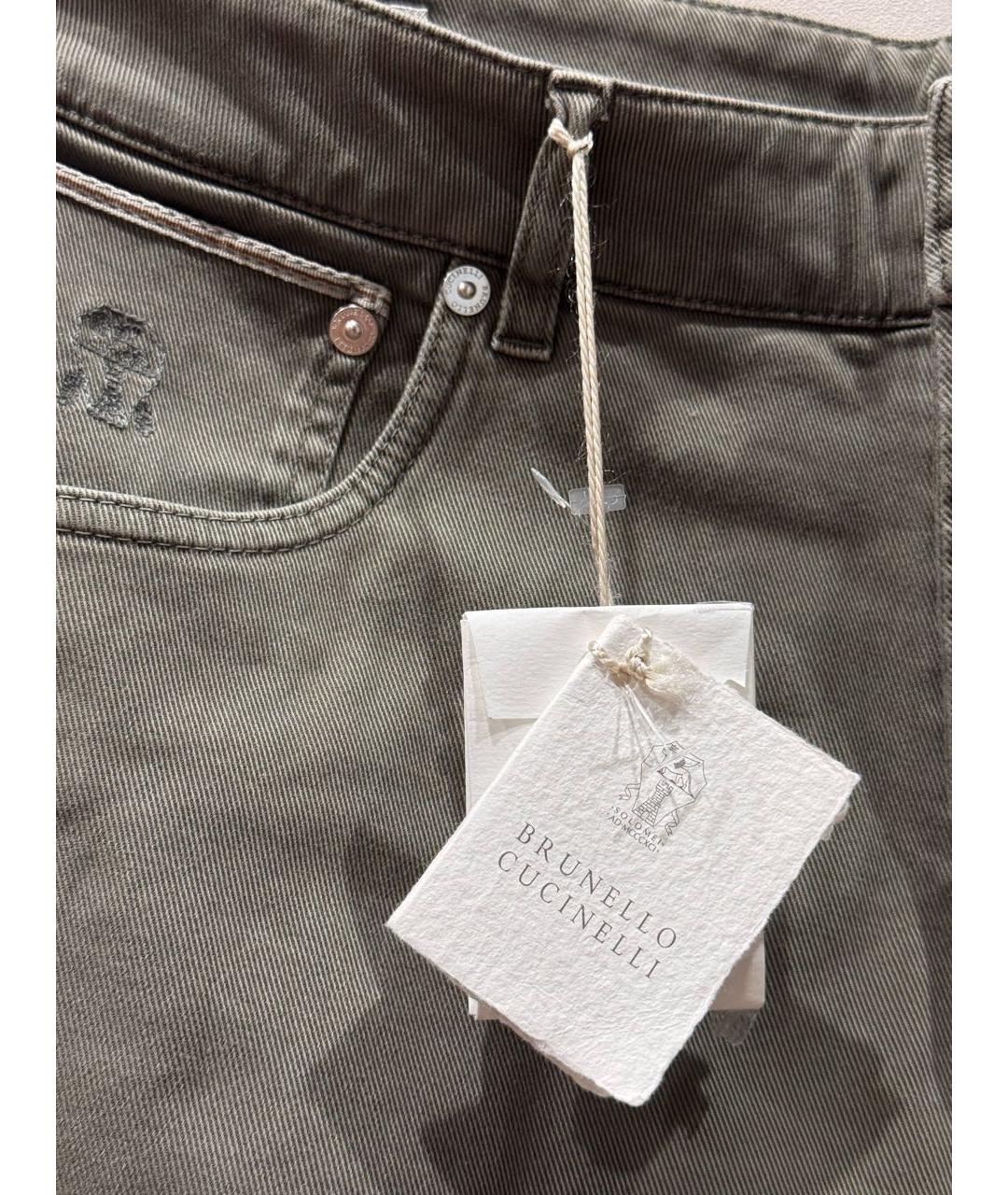 BRUNELLO CUCINELLI Хаки хлопко-эластановые брюки чинос, фото 5