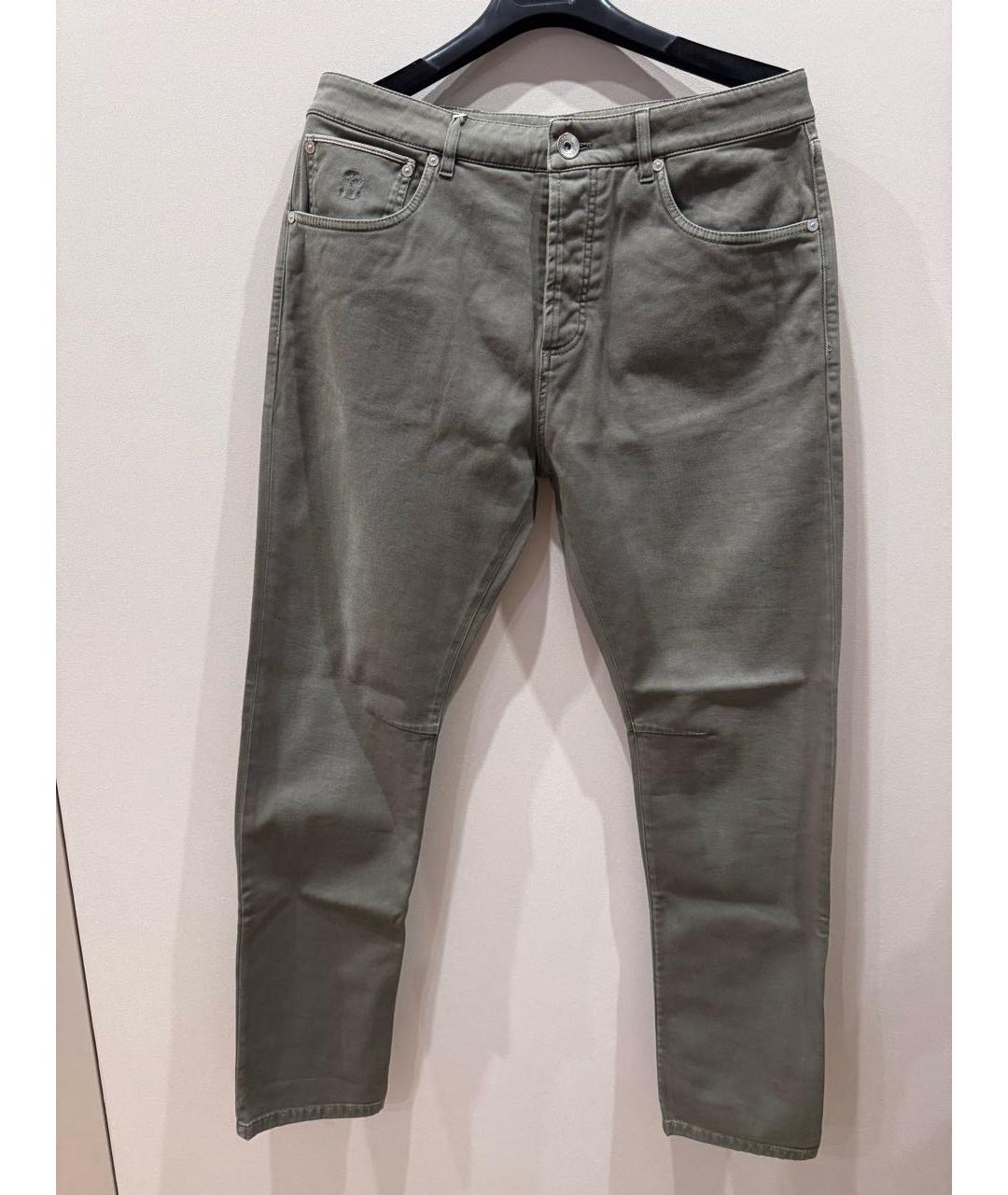 BRUNELLO CUCINELLI Хаки хлопко-эластановые брюки чинос, фото 6