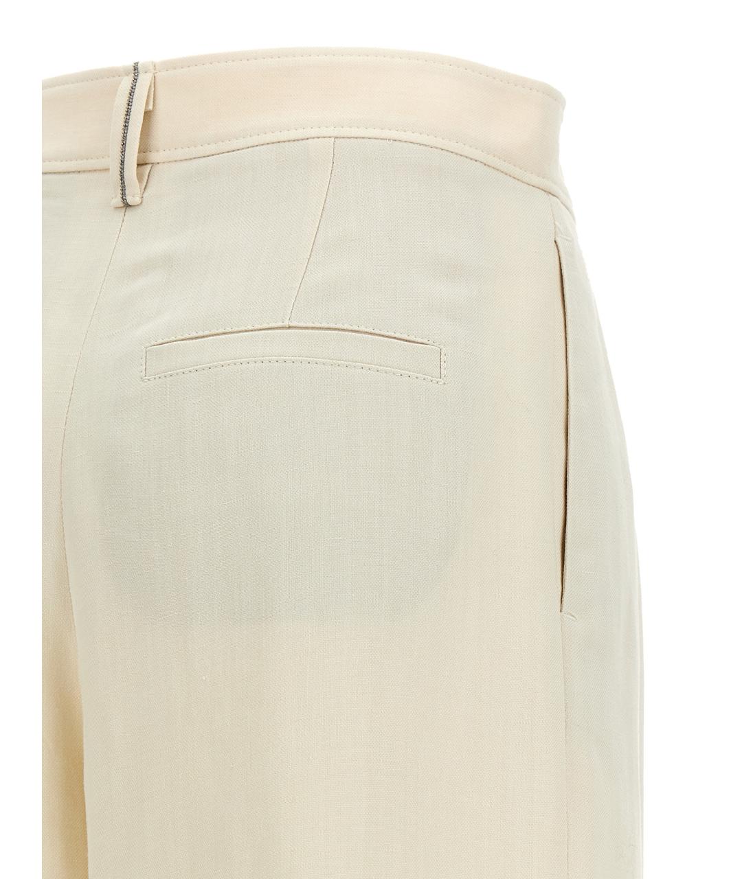 BRUNELLO CUCINELLI Бежевые льняные брюки широкие, фото 4