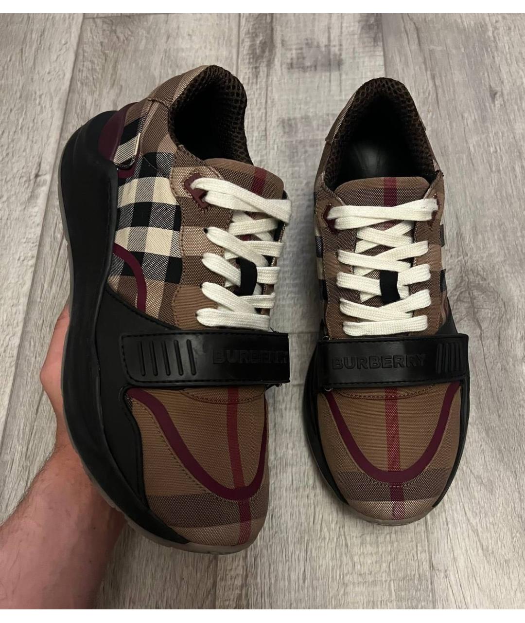 BURBERRY Бежевые текстильные низкие кроссовки / кеды, фото 2