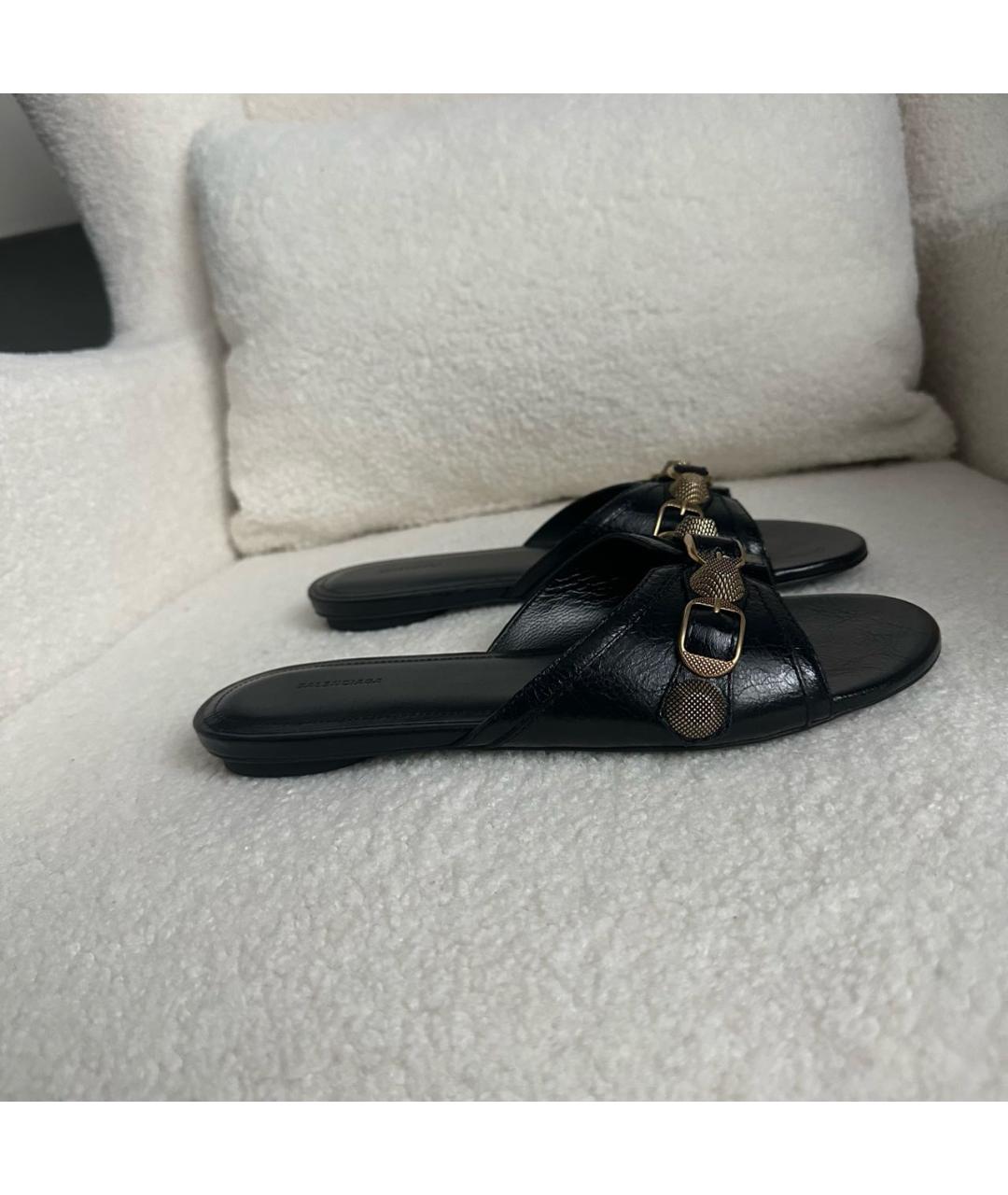 BALENCIAGA Черные кожаные шлепанцы, фото 8