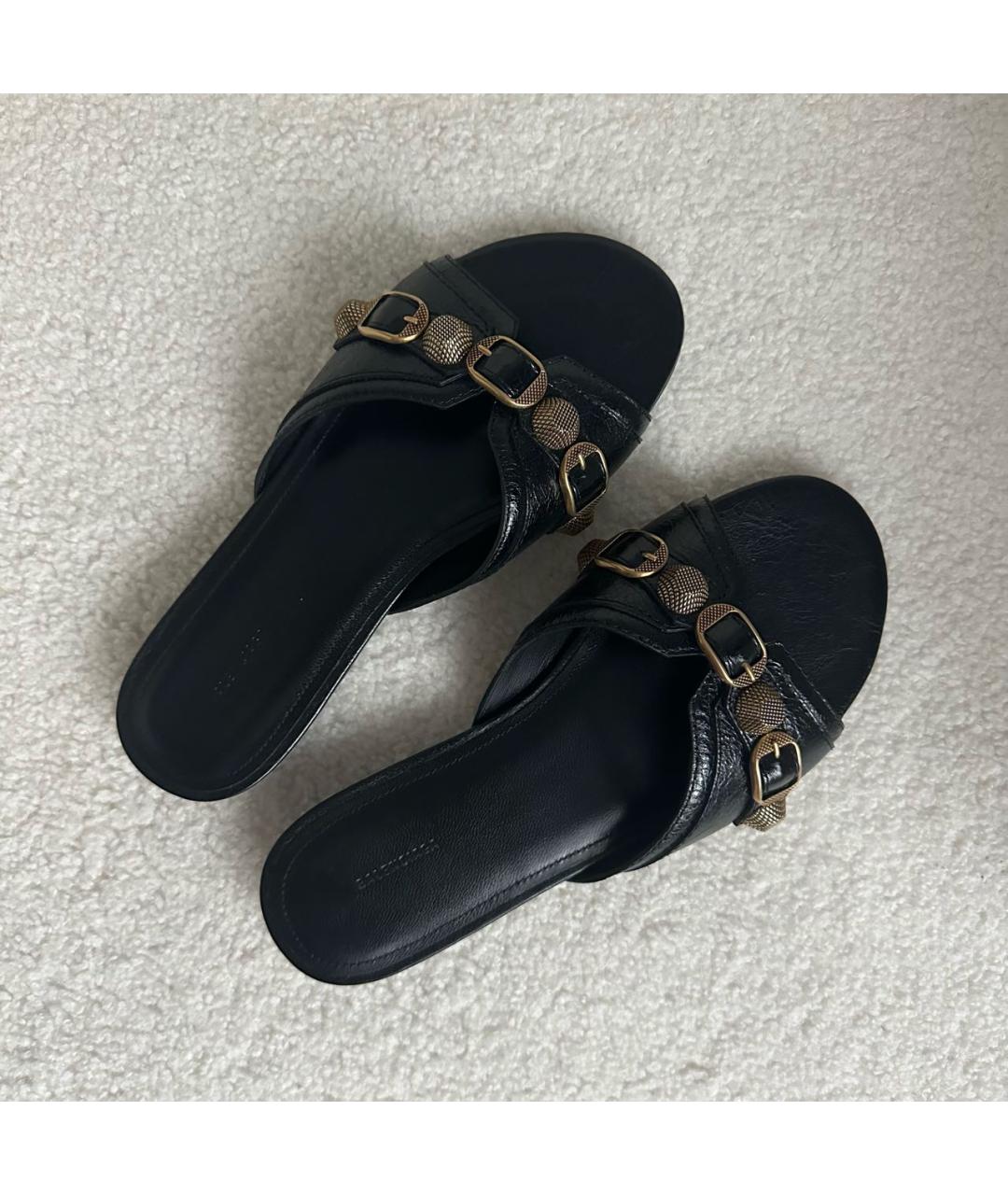 BALENCIAGA Черные кожаные шлепанцы, фото 2
