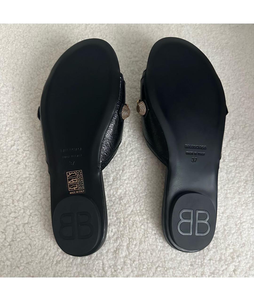 BALENCIAGA Черные кожаные шлепанцы, фото 6