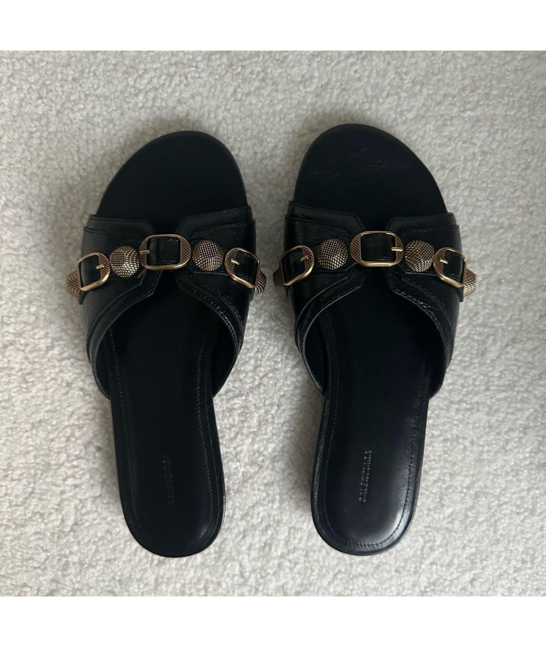 BALENCIAGA Черные кожаные шлепанцы, фото 4