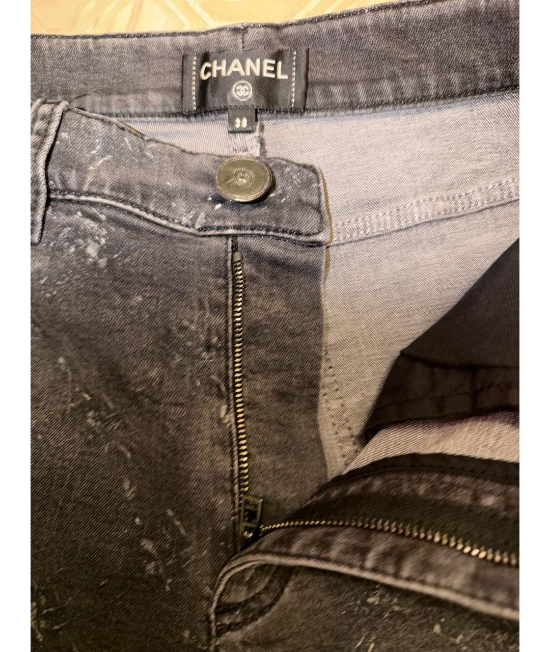 CHANEL Серые хлопко-эластановые джинсы слим, фото 3