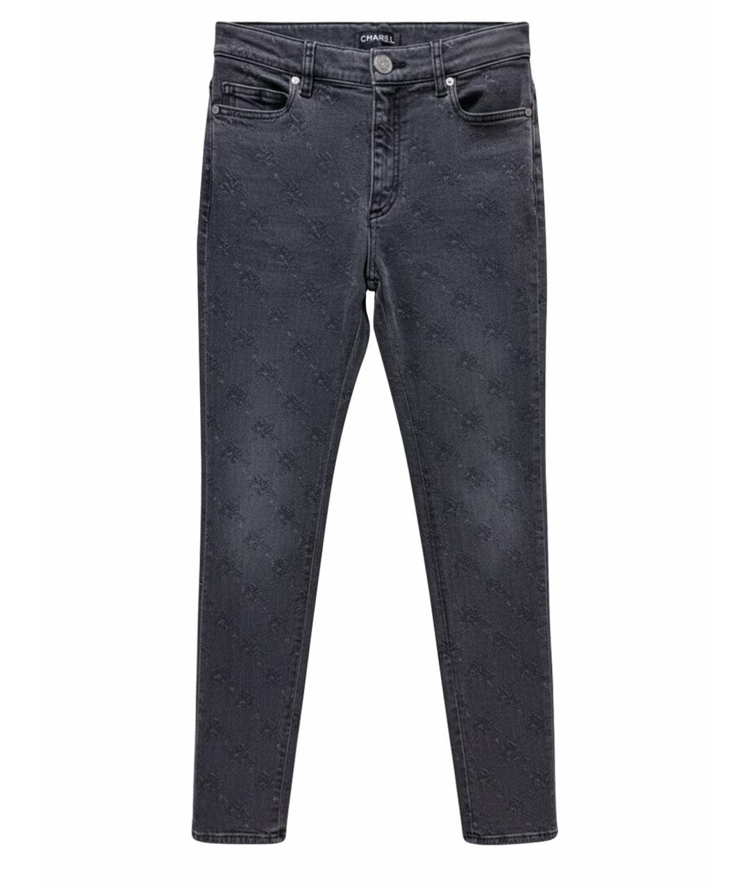 CHANEL Серые хлопко-эластановые джинсы слим, фото 1