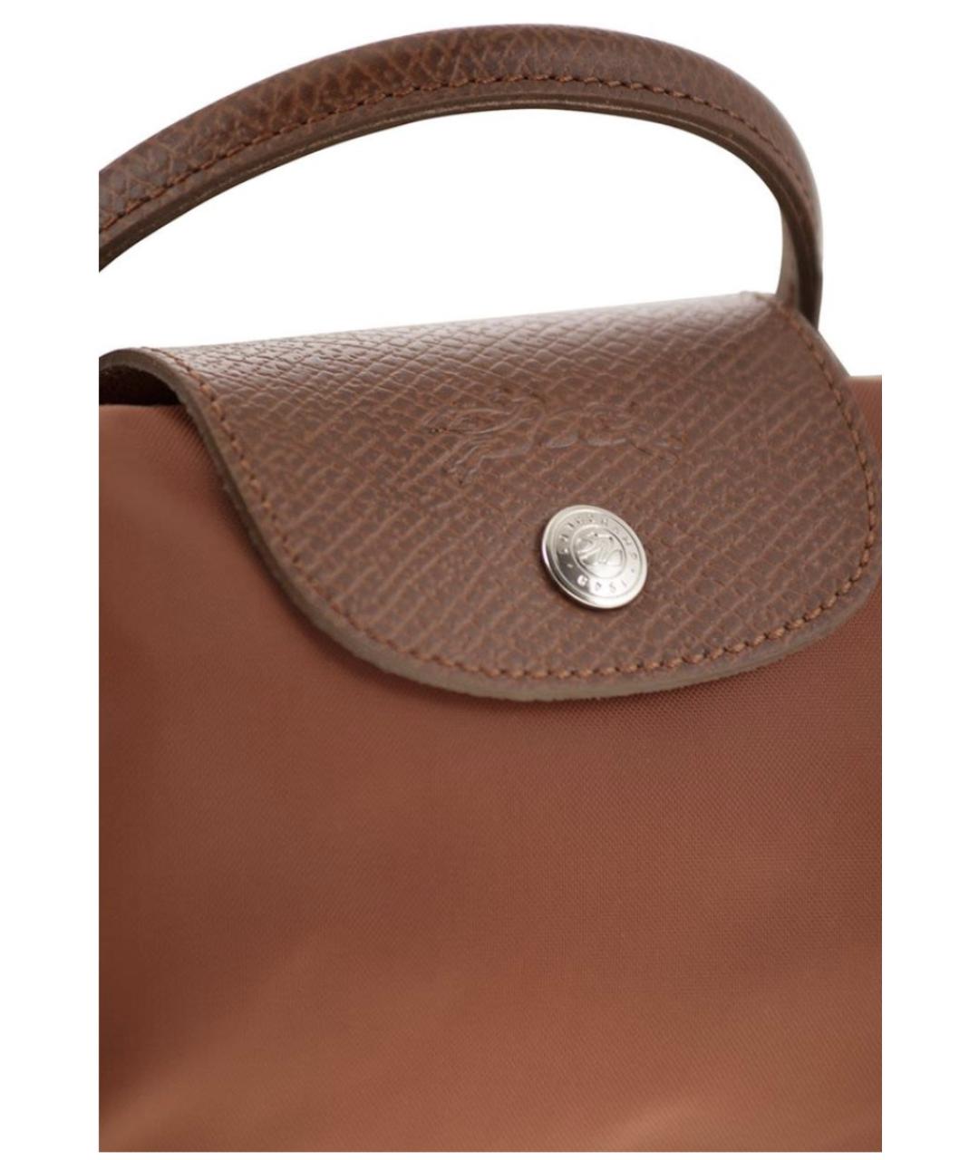 LONGCHAMP Коричневая тканевая сумка с короткими ручками, фото 5