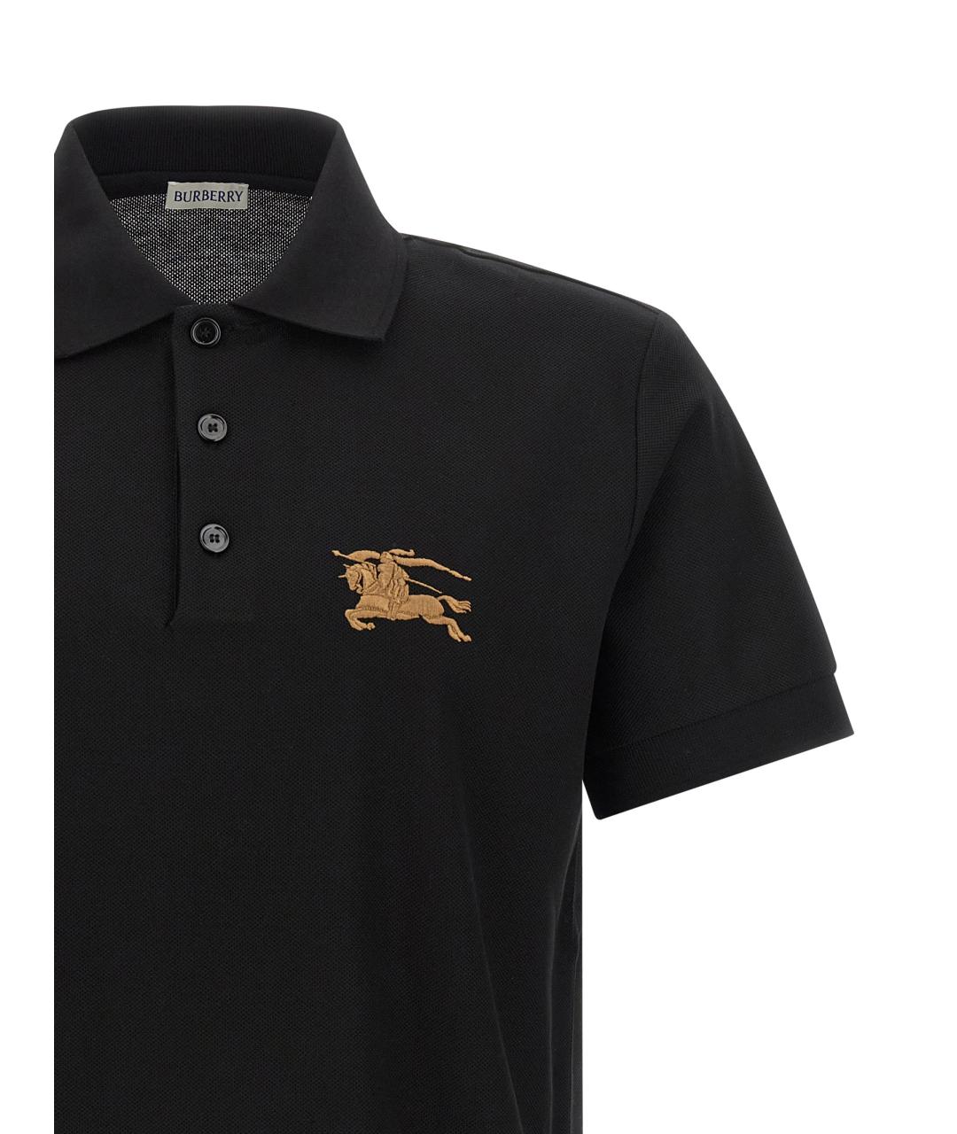 BURBERRY Черное хлопковое поло с коротким рукавом, фото 3