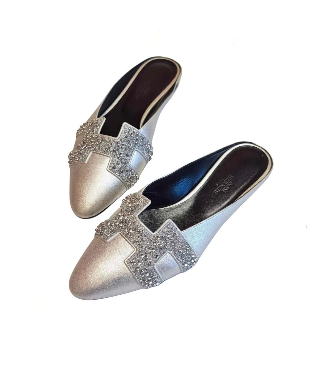 HERMES Серебряные кожаные балетки, фото 6