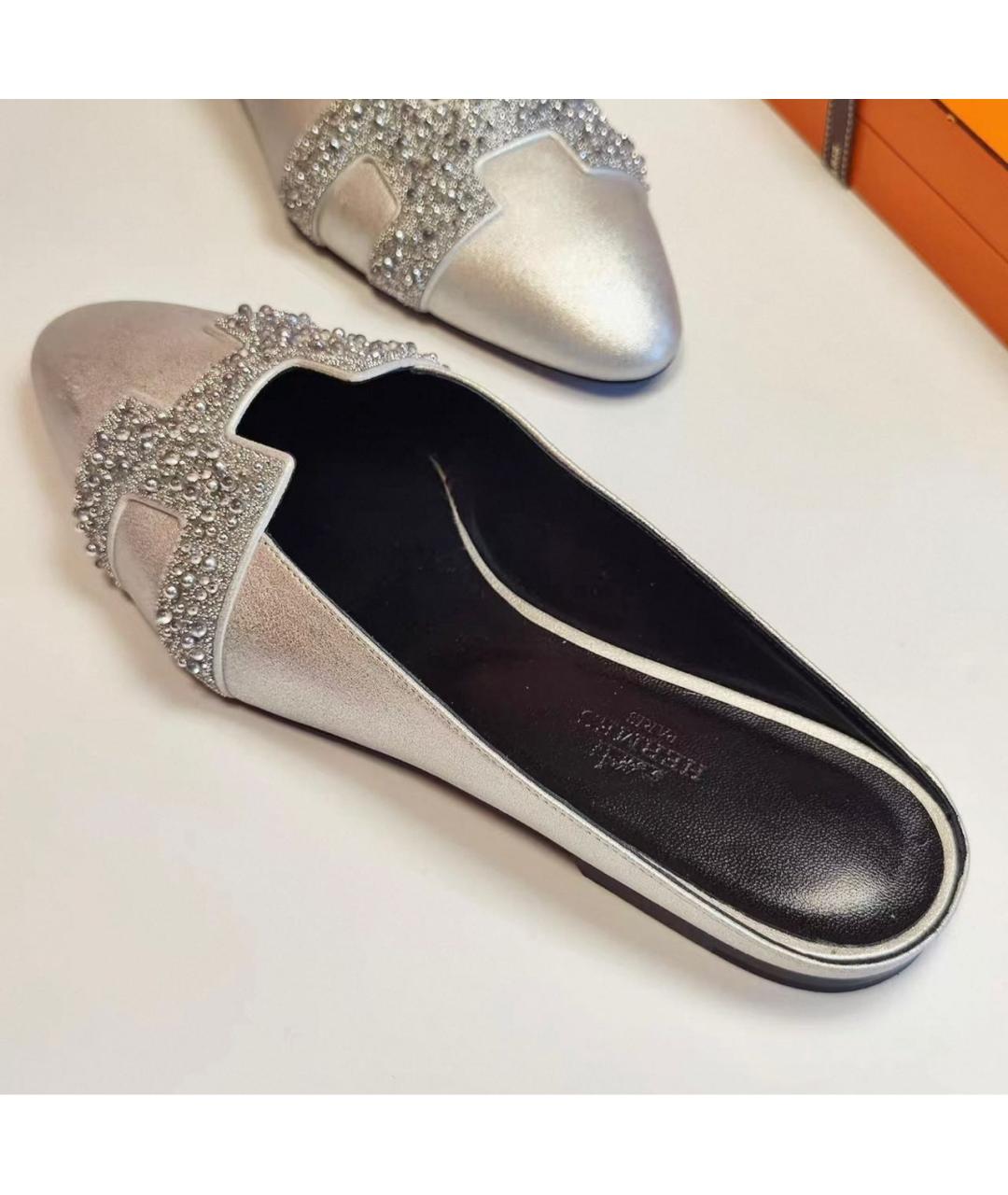 HERMES Серебряные кожаные балетки, фото 4