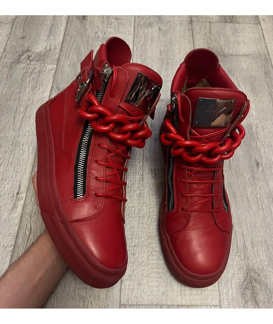 GIUSEPPE ZANOTTI DESIGN Красные кожаные высокие кроссовки / кеды, фото 2