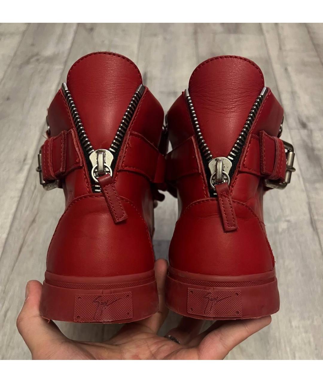 GIUSEPPE ZANOTTI DESIGN Красные кожаные высокие кроссовки / кеды, фото 5