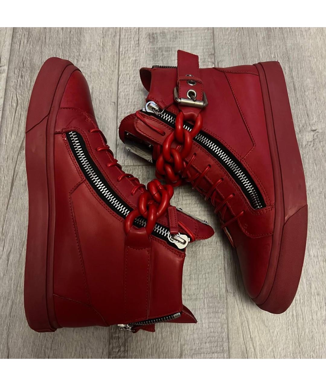 GIUSEPPE ZANOTTI DESIGN Красные кожаные высокие кроссовки / кеды, фото 4