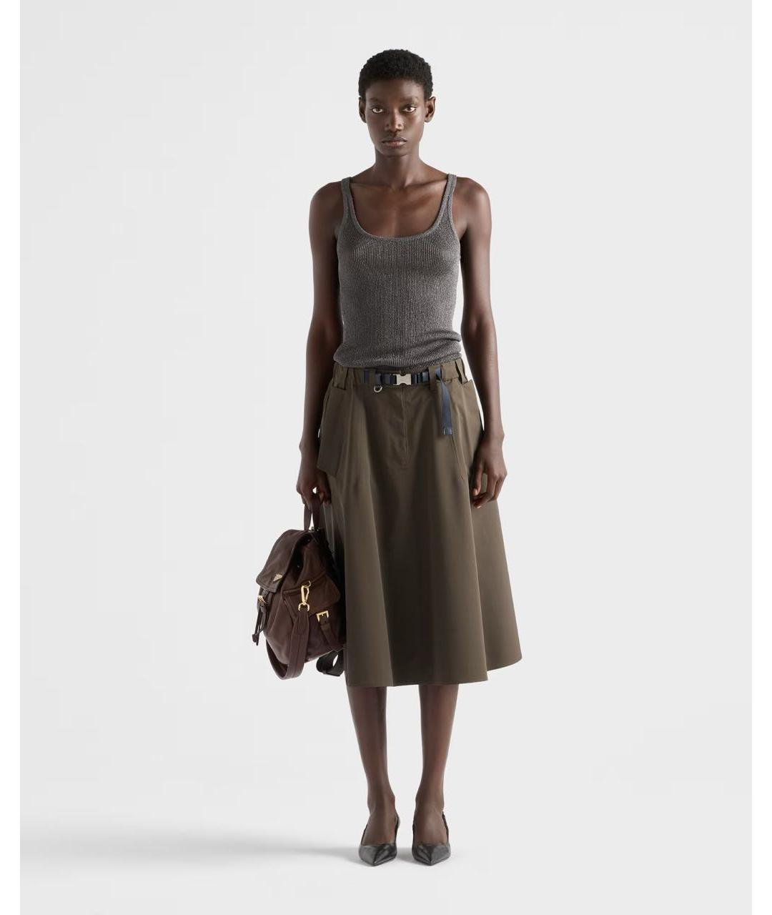 PRADA Хаки юбка миди, фото 2