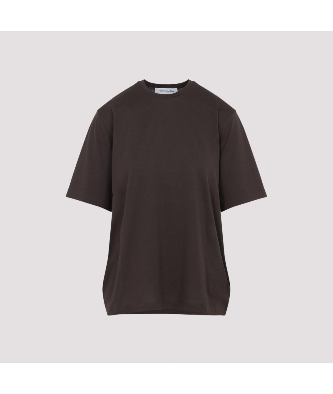 THE FRANKIE SHOP Коричневая хлопковая футболка, фото 4