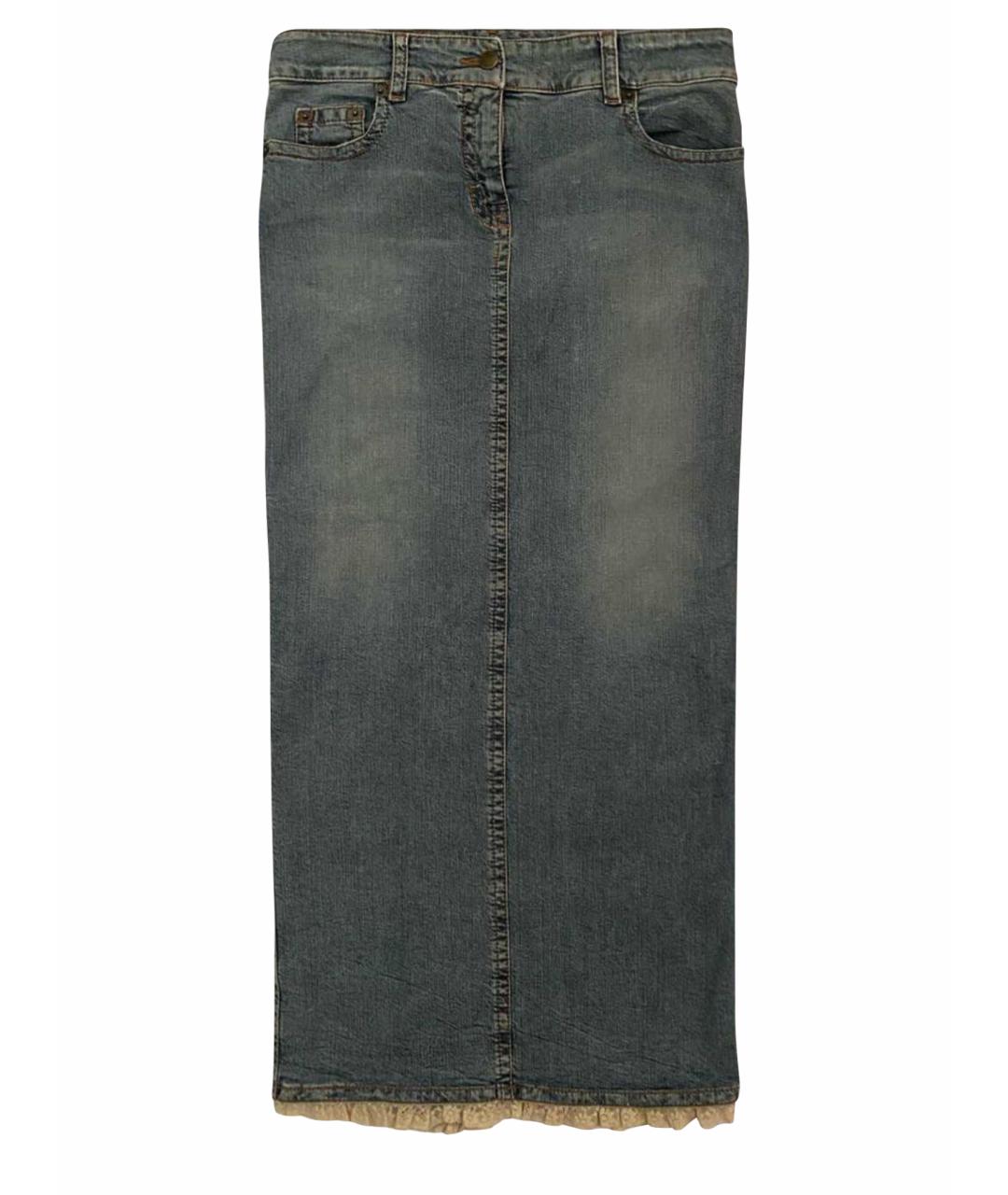 RED VALENTINO Голубая хлопко-эластановая юбка макси, фото 1