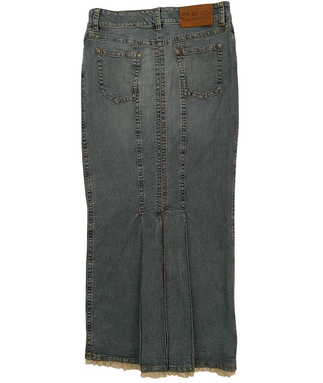 RED VALENTINO Голубая хлопко-эластановая юбка макси, фото 2